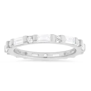 Sterling Silver Round & Baguette-cut CZ Stackable Eternity Band Ring