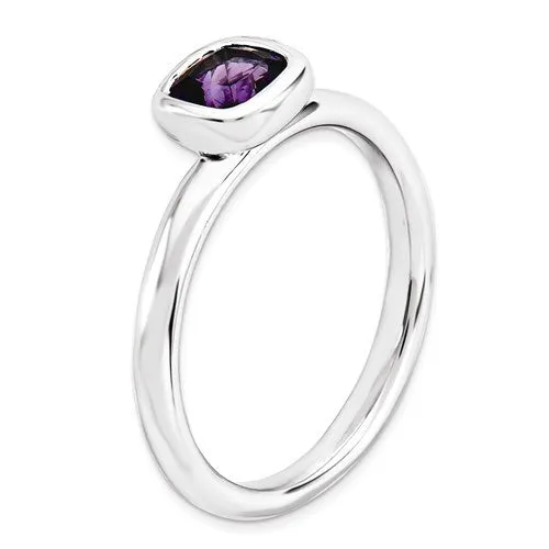 Sterling Silver Stackable Expressions Cushion Cut Amethyst Ring