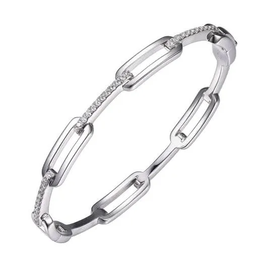 Sterling/Rhodium Finish Hinged Bangle Bracelet with Cubic Zirconium Size 7