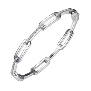 Sterling/Rhodium Finish Hinged Bangle Bracelet with Cubic Zirconium Size 7
