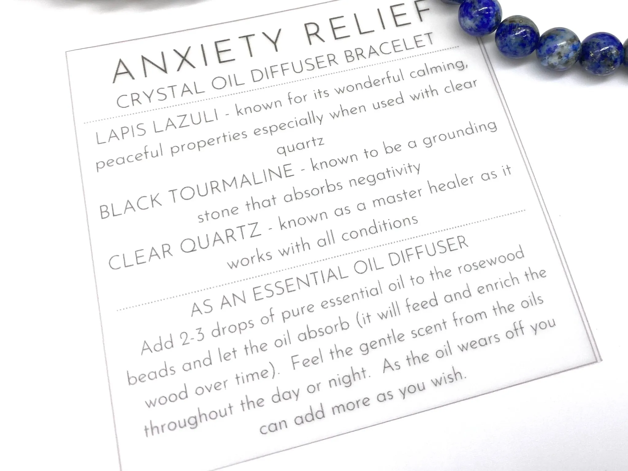Support 8mm Crystal Bracelet - Oil Diffuser Bracelet - Lapis Lazuli and Tourmaline, Clear Quartz Crystal Bracelet