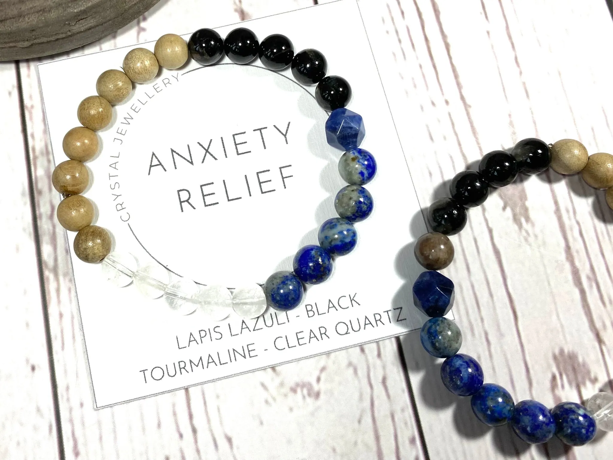 Support 8mm Crystal Bracelet - Oil Diffuser Bracelet - Lapis Lazuli and Tourmaline, Clear Quartz Crystal Bracelet
