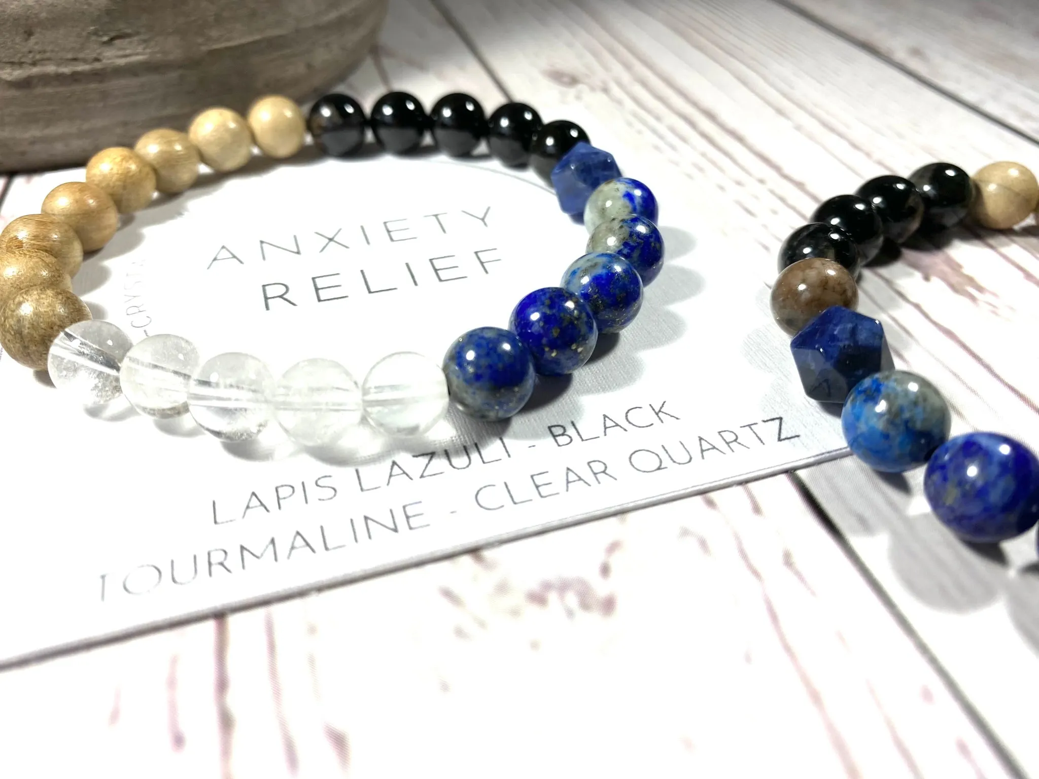 Support 8mm Crystal Bracelet - Oil Diffuser Bracelet - Lapis Lazuli and Tourmaline, Clear Quartz Crystal Bracelet