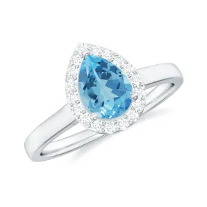 Teardrop Swiss Blue Topaz Ring with Diamond Accent