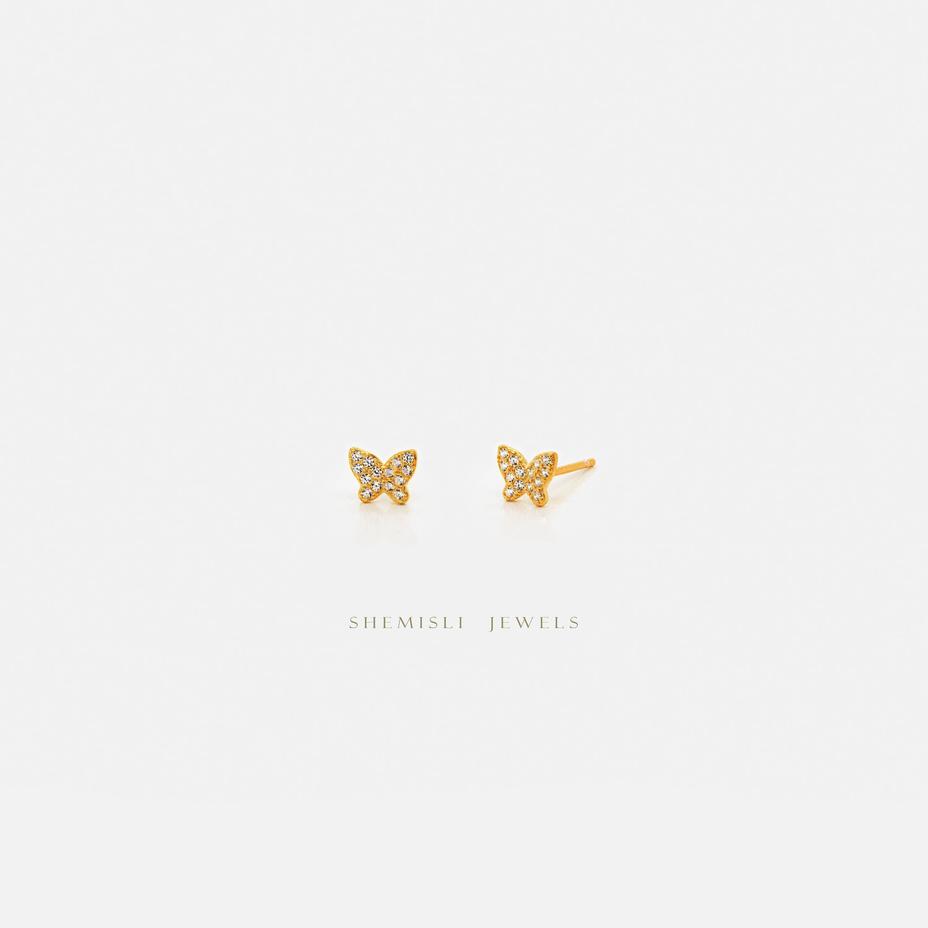Tiny Paved CZ Butterfly Studs Earrings, Unisex, Gold, Silver SHEMISLI - SS338