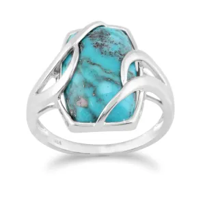 Türkis Ring, Sterlingsilber 6.50ct Türkis Cabochon Zeitgenössischer Baguette Ring