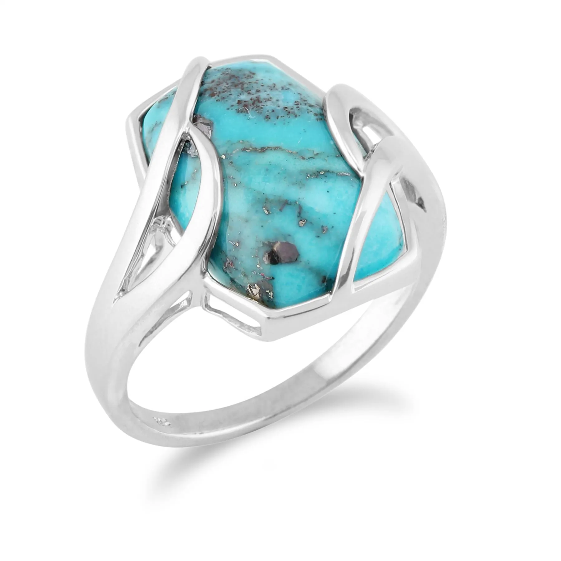 Türkis Ring, Sterlingsilber 6.50ct Türkis Cabochon Zeitgenössischer Baguette Ring