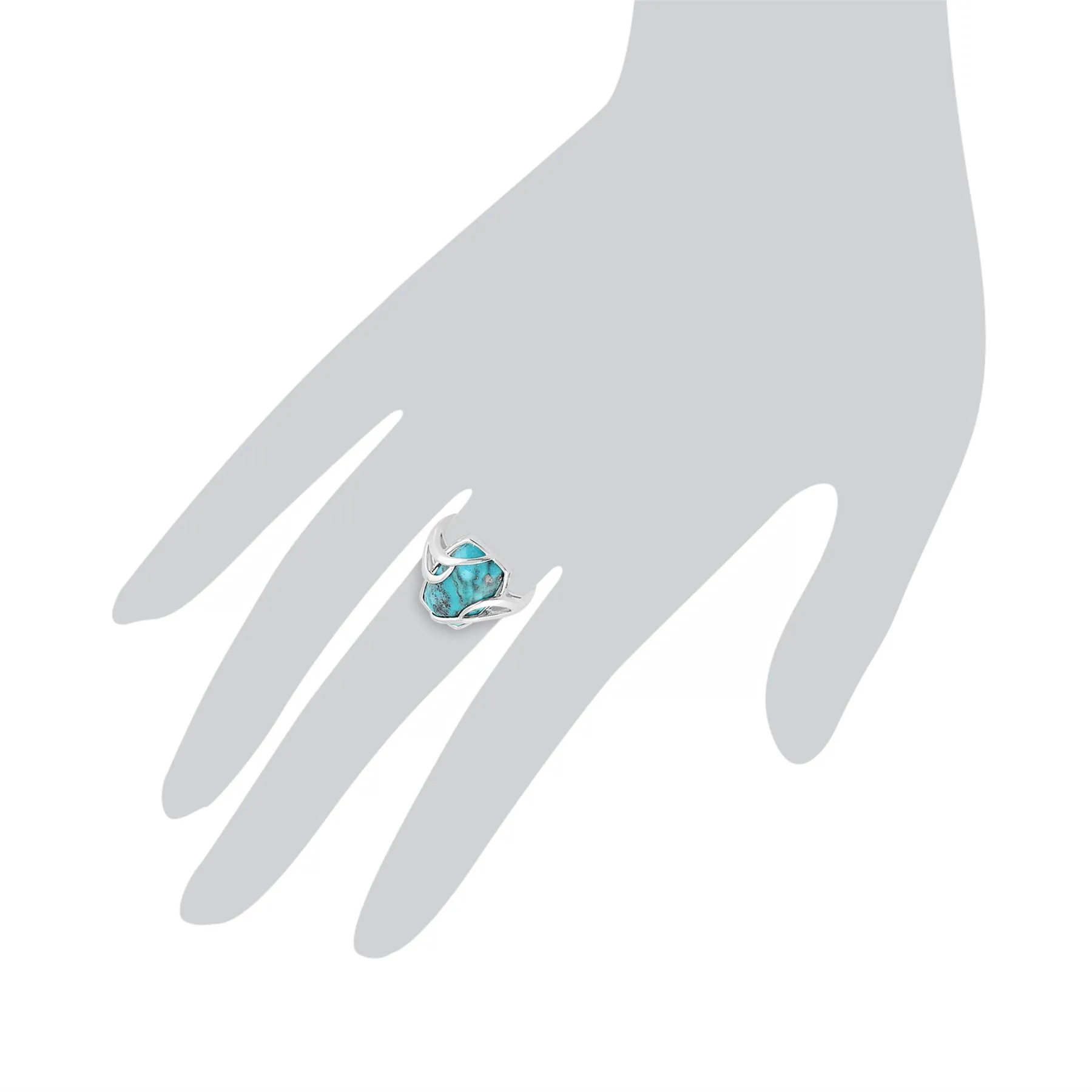 Türkis Ring, Sterlingsilber 6.50ct Türkis Cabochon Zeitgenössischer Baguette Ring