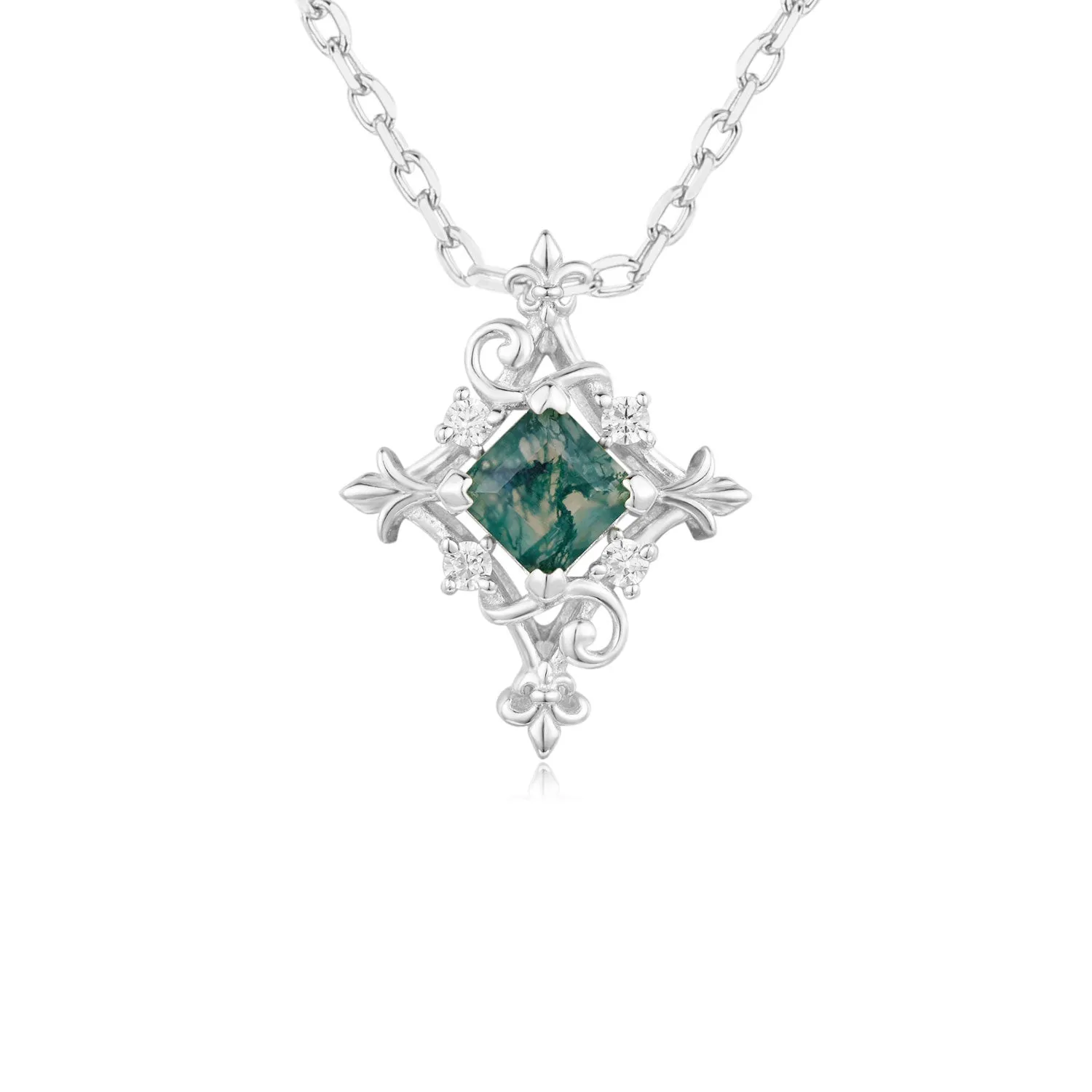 Vine Diamond Moss Agate Necklace