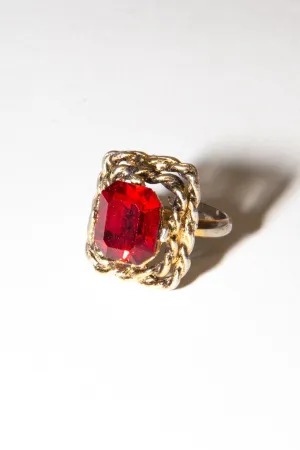 Vintage 1970s Red Crystal Cocktail Ring