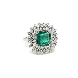 Vintage Colombian Emerald Diamond Gold Cluster Ring