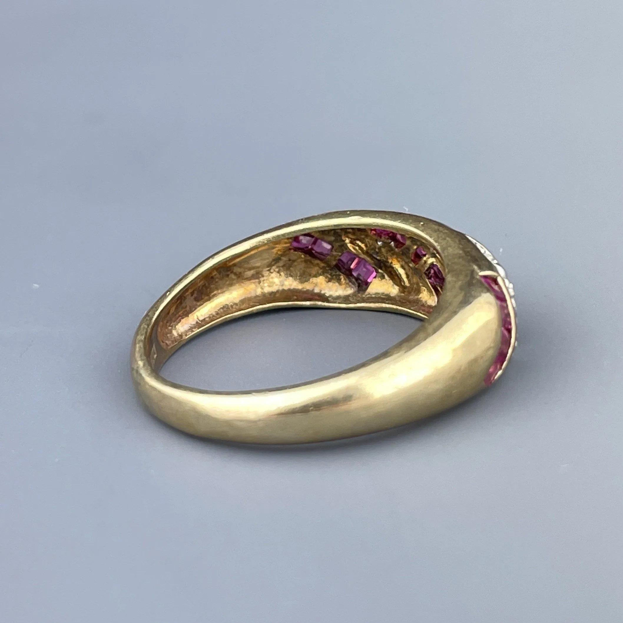 Vintage Gold Diamond Ruby Half Eternity Band Ring, Sz 5.5