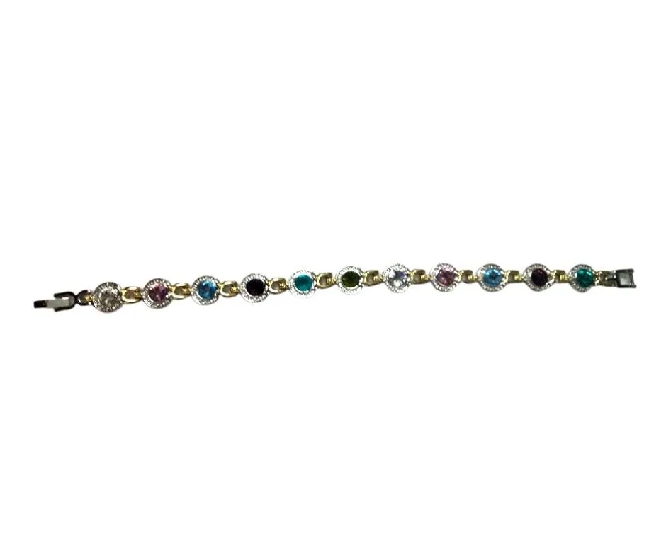 Vintage Sterling Silver Gemstone Filigree Magnetic Bracelet