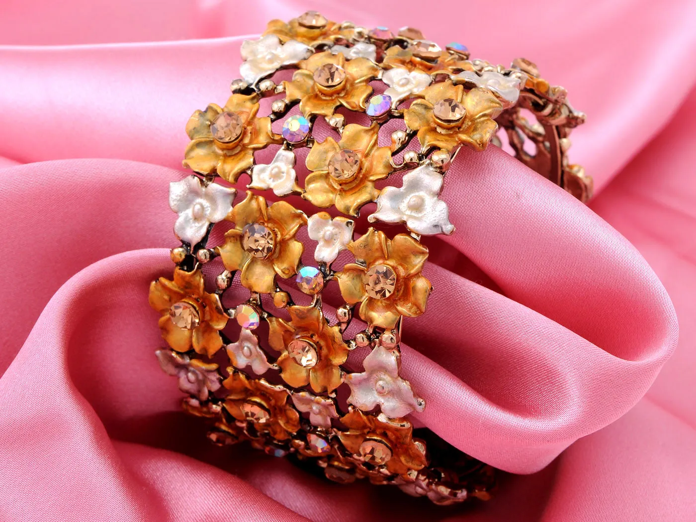 Vintage Topaz Blooming Flower Garden Bracelet Bangle Cuff