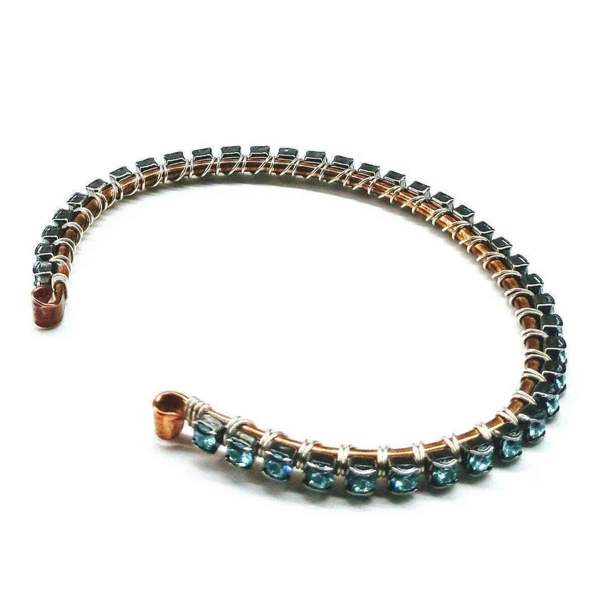 Wire Wrapped Turquoise Crystal Tennis Bracelet Bangle