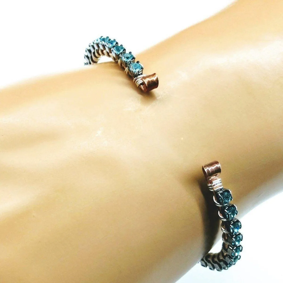 Wire Wrapped Turquoise Crystal Tennis Bracelet Bangle