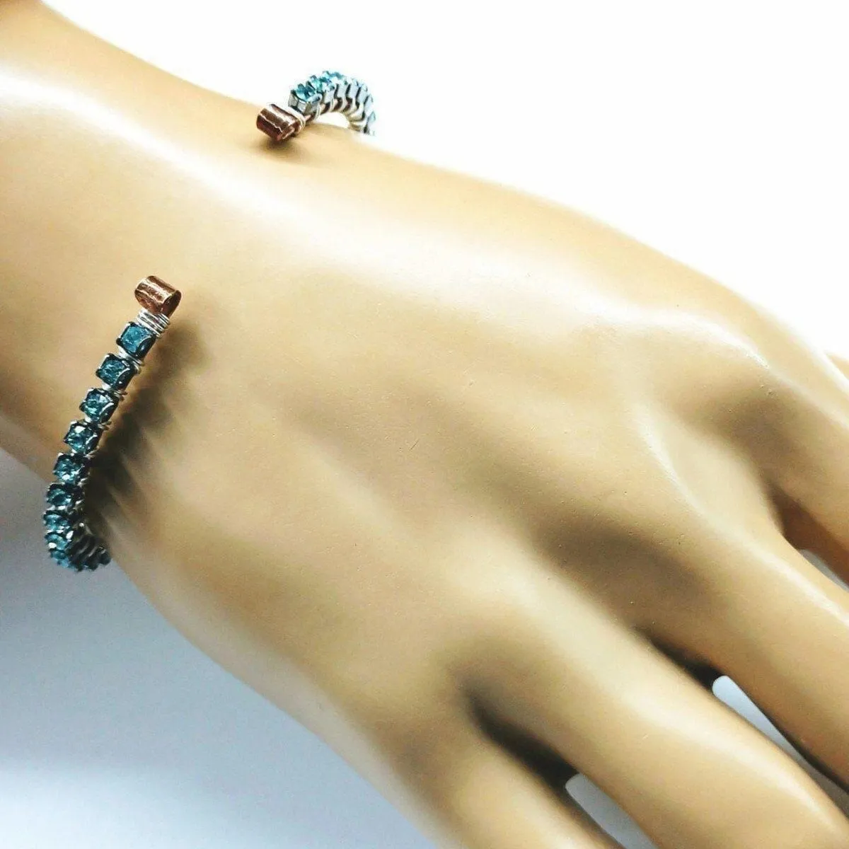 Wire Wrapped Turquoise Crystal Tennis Bracelet Bangle