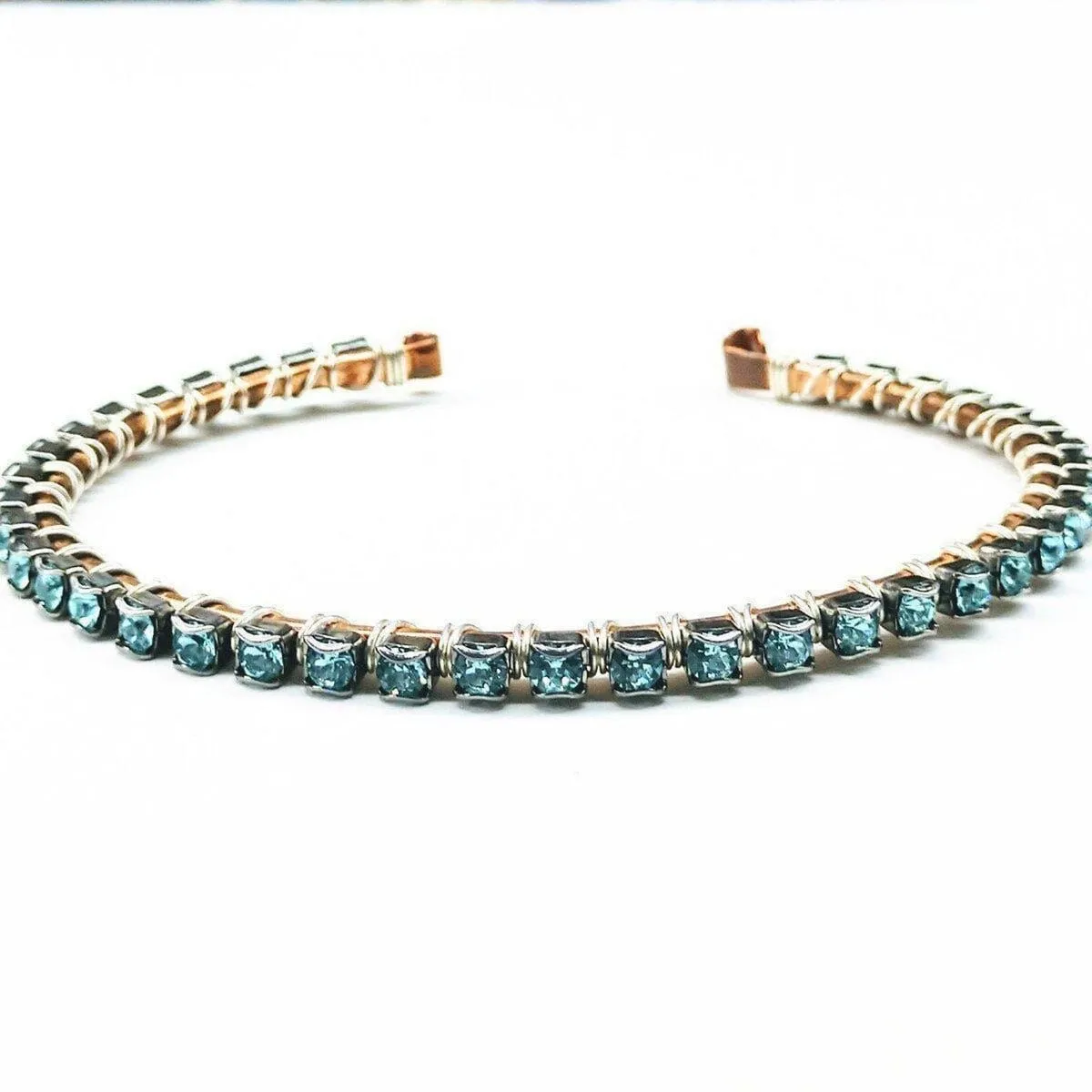 Wire Wrapped Turquoise Crystal Tennis Bracelet Bangle
