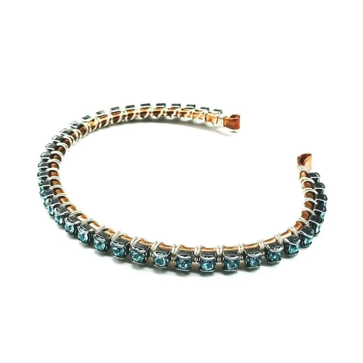 Wire Wrapped Turquoise Crystal Tennis Bracelet Bangle