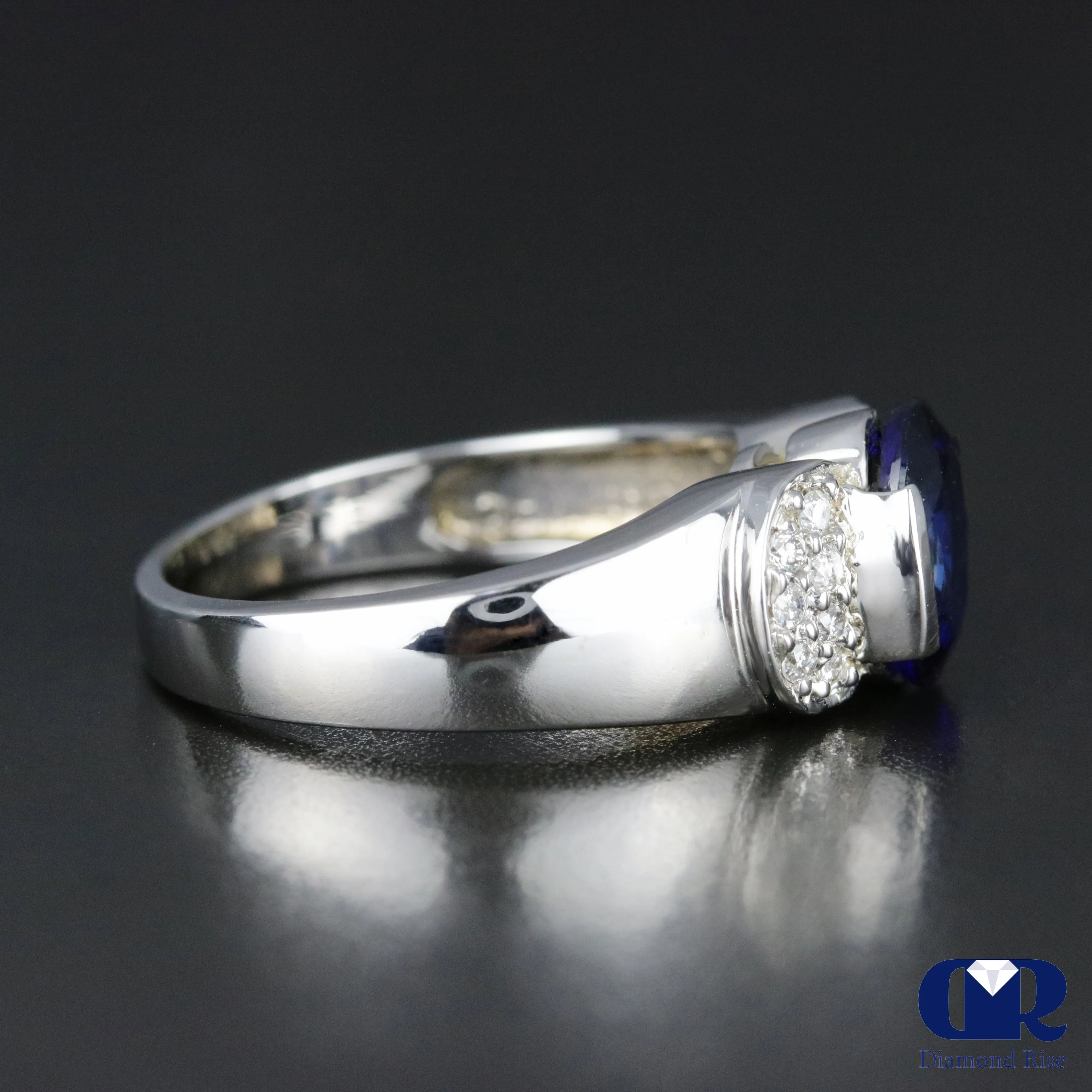 Women's Oval Sapphire & Diamond Cocktail Ring Right Hand Ring In 14K Gold