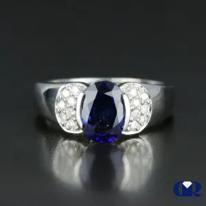 Women's Oval Sapphire & Diamond Cocktail Ring Right Hand Ring In 14K Gold