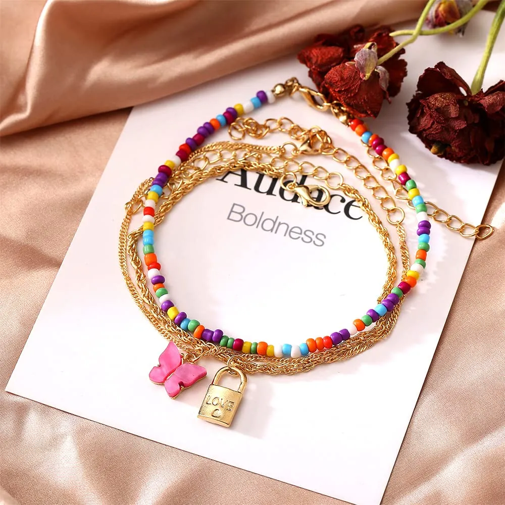 Yellow Chimes Anklets for Women and Girls Fashion Golden Anklets for Women | Gold Plated Layered Chain With Butterfly Anklets Payal for Women |Birthday Gift For Girls and Women