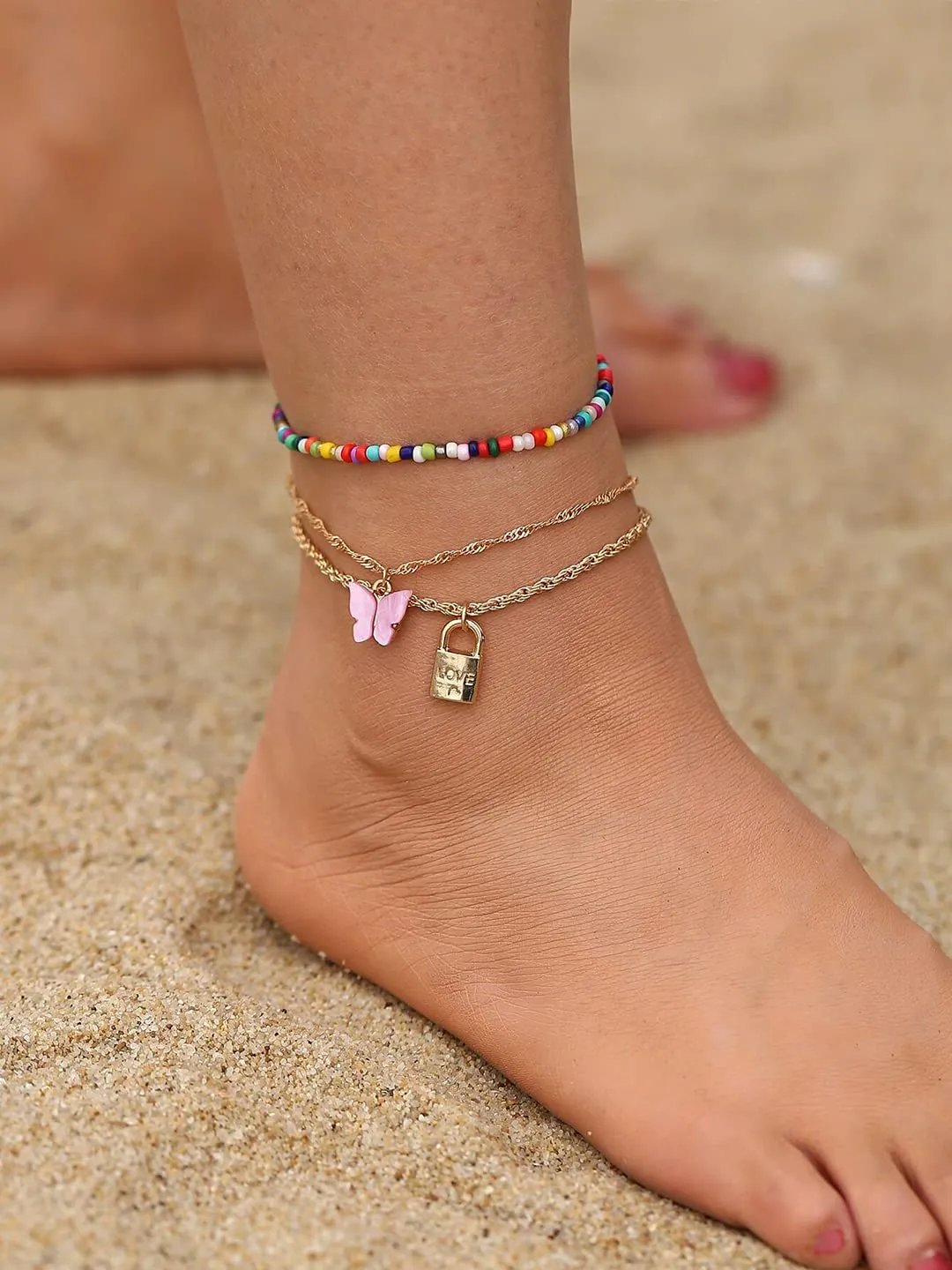 Yellow Chimes Anklets for Women and Girls Fashion Golden Anklets for Women | Gold Plated Layered Chain With Butterfly Anklets Payal for Women |Birthday Gift For Girls and Women