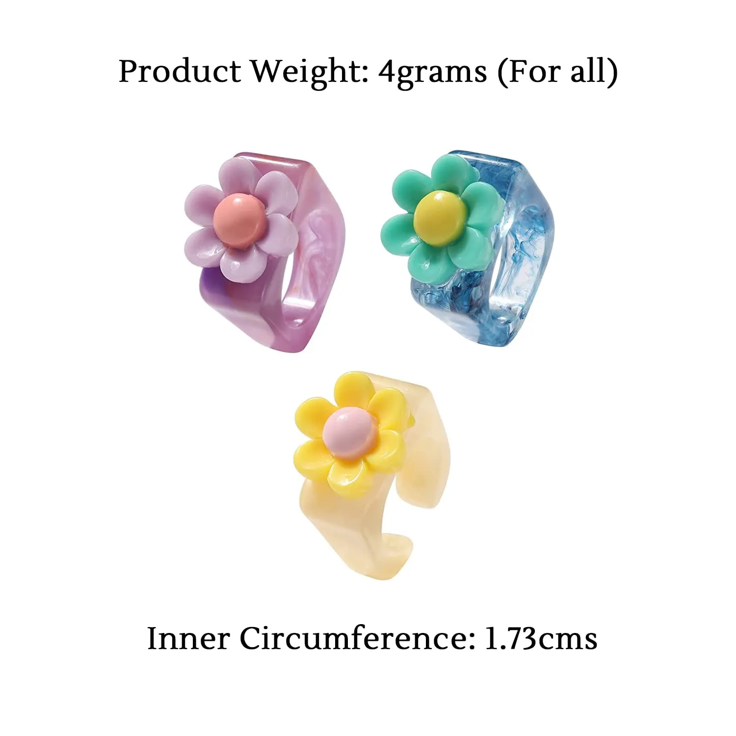 Yellow Chimes Rings for Women and Girls Acrylic Daisy Rings | Multicolor 3 Pcs Floral Ring Set Knuckle Finger Stackable Band Ring | Birthday Gift For Girls and Women