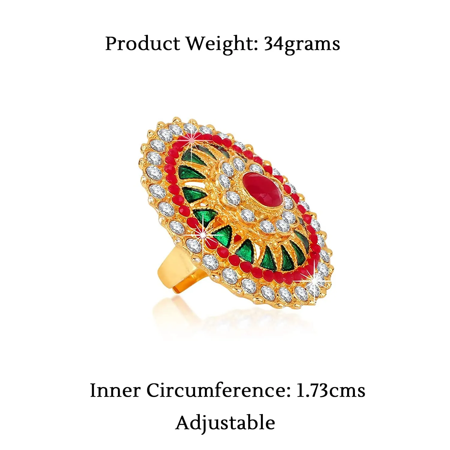 Yellow Chimes Women's Traditional Cocktail Adjustable Stone Gold Plated Stone Studded Big Floral Shaped Finger Ring Pink and Gold
