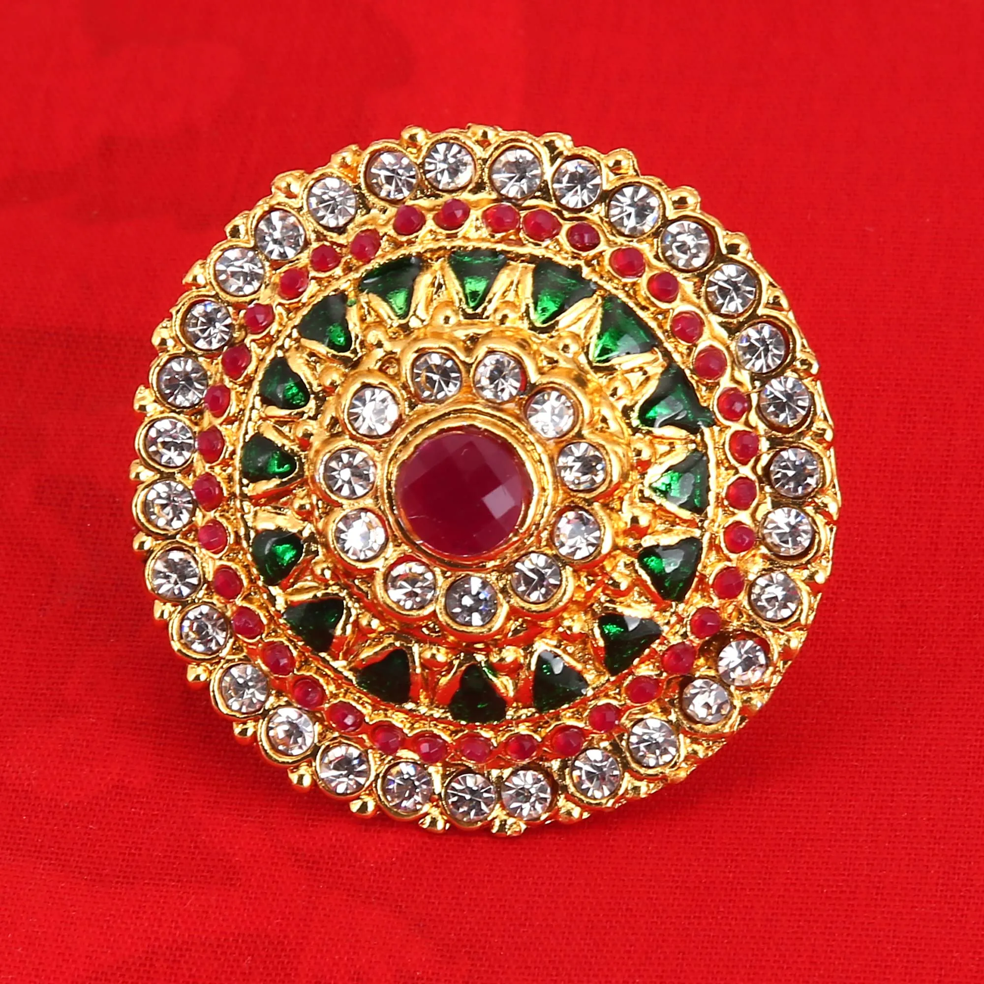 Yellow Chimes Women's Traditional Cocktail Adjustable Stone Gold Plated Stone Studded Big Floral Shaped Finger Ring Pink and Gold