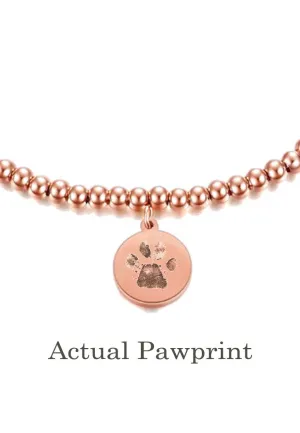Your Pet's Actual Paw Print Custom Beaded Ball Chain Bracelet (Silver)